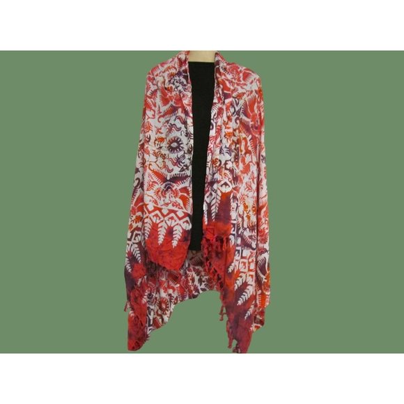 Bali Long Scarf with Autumn Colors and Leaf Designs - Picture 6 of 12